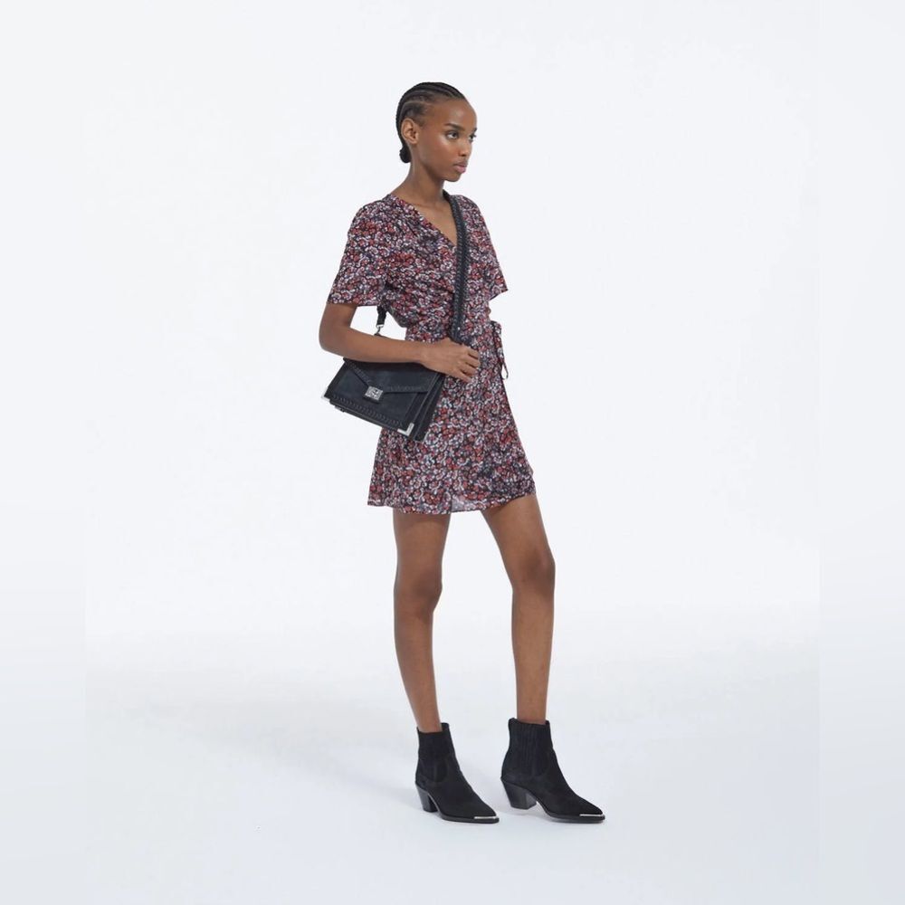 The Kooples Black and‎ Red Floral Wrap Mini Dress, Size 1 Small